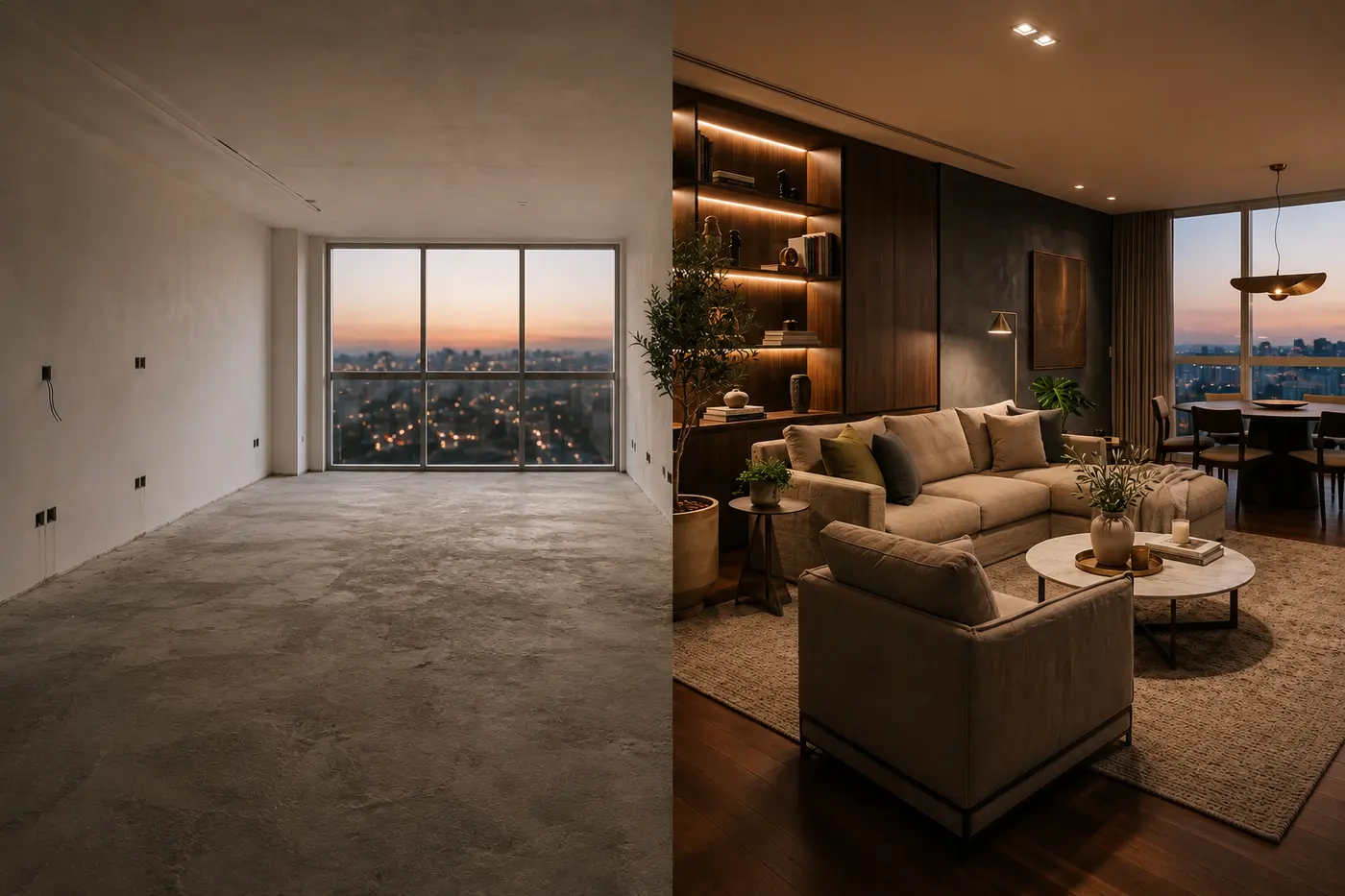 Conceito de fit-out completo para apartamento recém-entregue